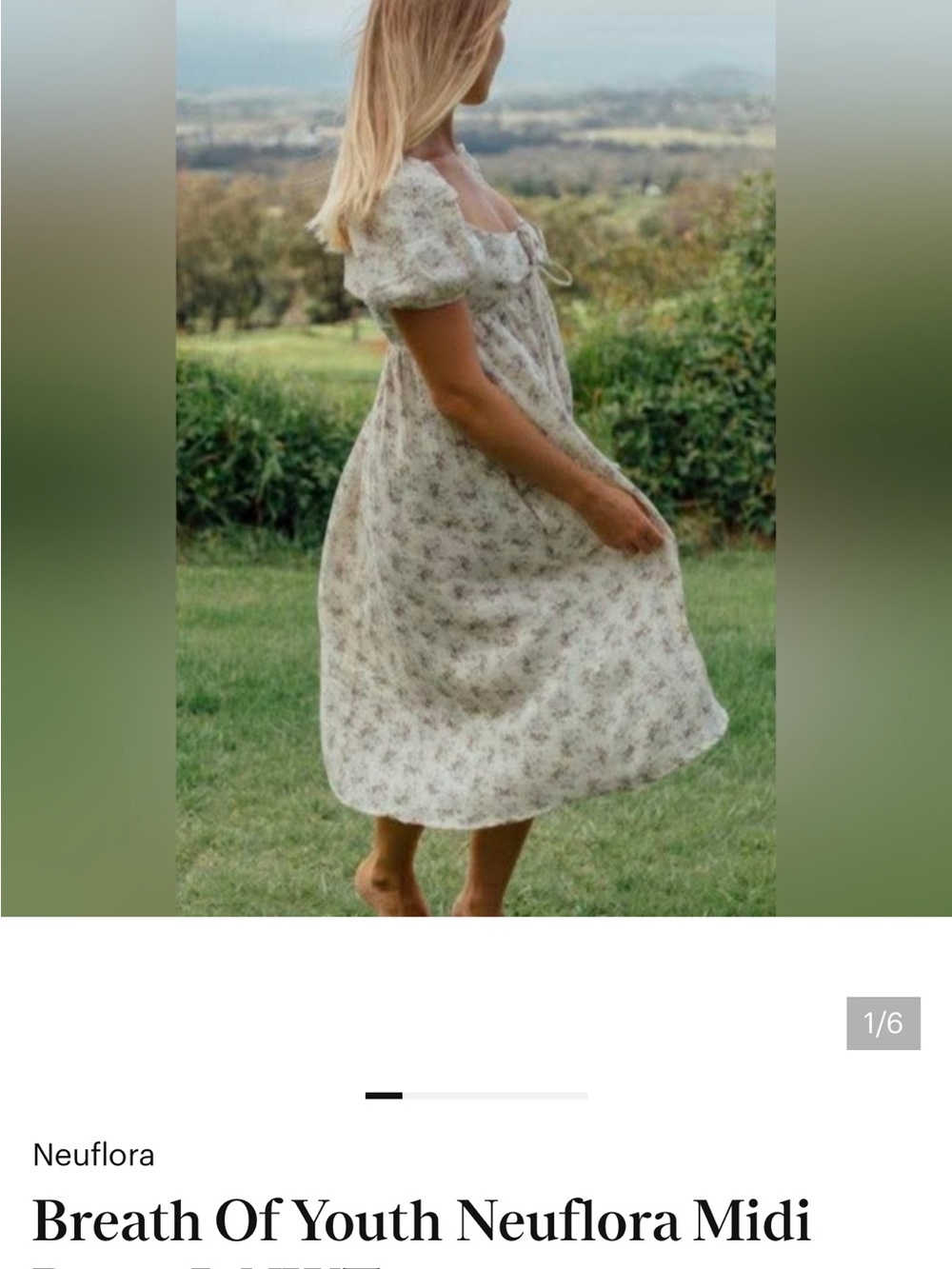 NWT! Neuflora Cream Floral Midi Dress with Puff Sleeves